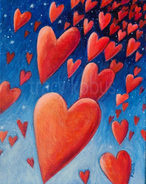 Rushing Hearts, original acrylic on canvas 8 x 10
